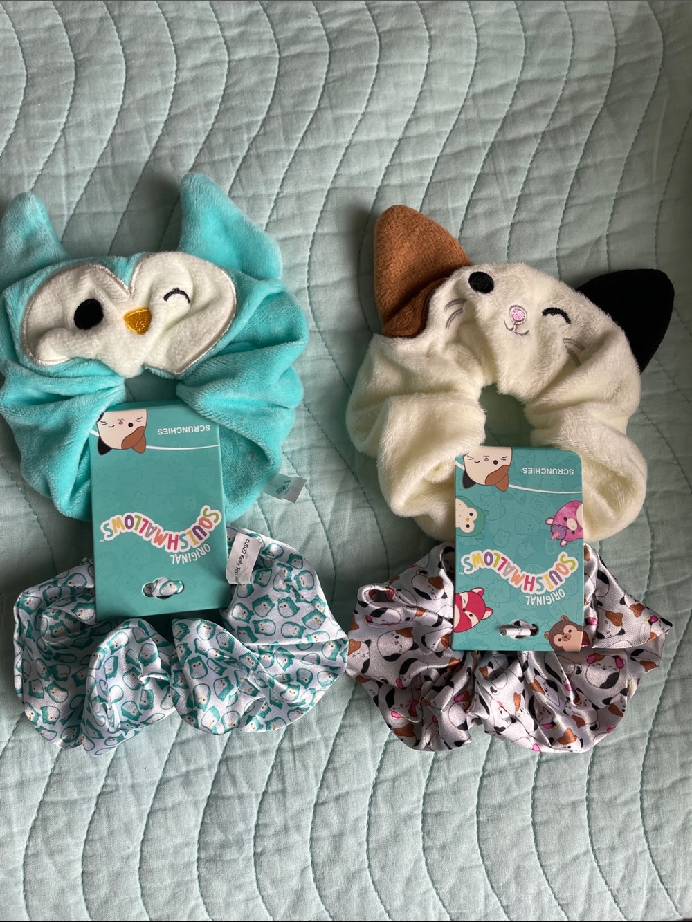 squishmallows lot two pkgs Cam Cat & Winston Owl plush scrunchies NWT